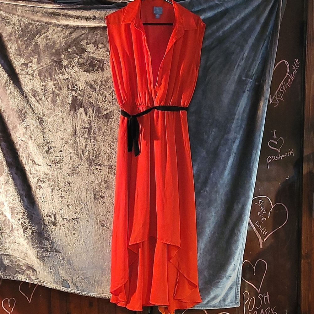 Light Red Chiffon Dress w Black Belt size 10